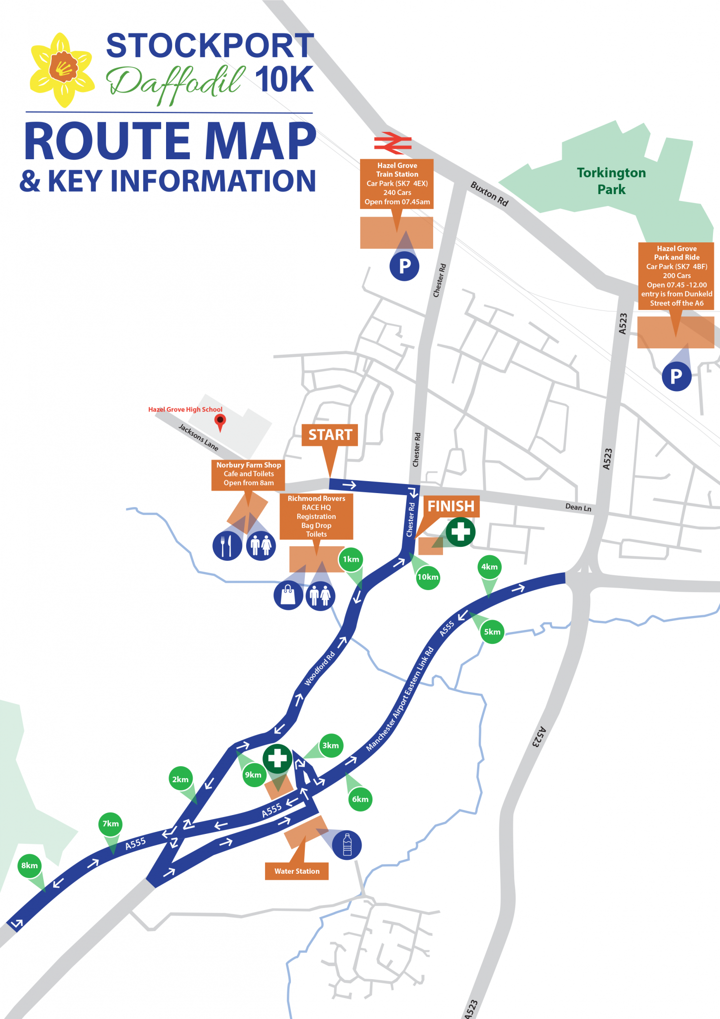 Route Map – Stockport 10K Road Race 2023 – Stockport Daffodil 10K