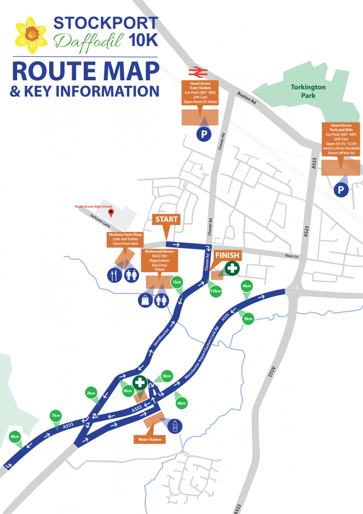 Route Map Stockport 10K Road Race 2023 Stockport Daffodil 10K